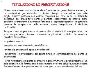 TITOLAZIONI DI PRECIPITAZIONE