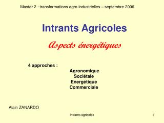 Intrants Agricoles Aspects énergétiques