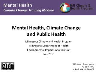 Mental Health, Climate Change and Public Health