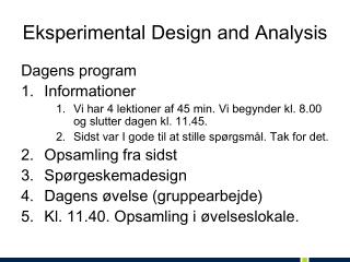 Eksperimental Design and Analysis