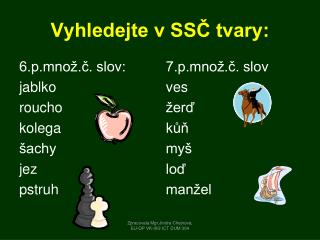 Vyhledejte v SSČ tvary: