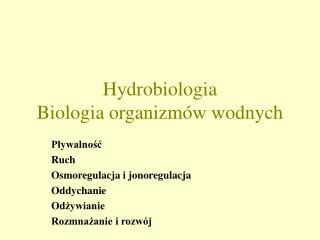 Hydrobiologia Biologia organizmów wodnych
