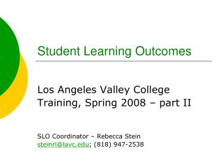 Student Learning Outcomes