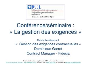 Conférence/séminaire : « La gestion des exigences »