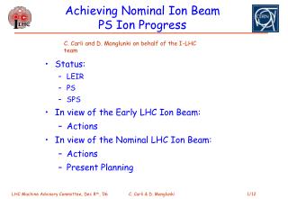 Achieving Nominal Ion Beam PS Ion Progress