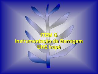 ITEM G Instrumentação da Barragem UHE Irapé
