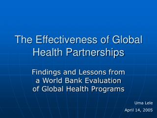 The Effectiveness of Global Health Partnerships