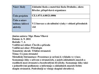 Jméno autora: Mgr. Hana Vlková Datum: 6. 9. 2011 Ročník: 7. A Vzdělávací oblast: Člověk a příroda