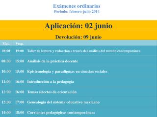 Exámenes ordinarios Periodo: febrero-julio 2014