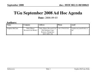 TGu September 2008 Ad Hoc Agenda