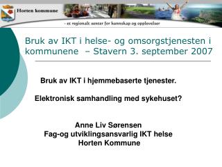Bruk av IKT i helse- og omsorgstjenesten i kommunene – Stavern 3. september 2007