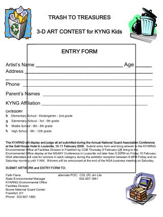 TRASH TO TREASURES 3-D ART CONTEST for KYNG Kids