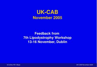 UK-CAB November 2005 Feedback from 7th Lipodystrophy Workshop 13-16 November, Dublin