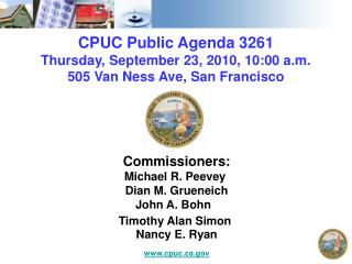 CPUC Public Agenda 3261 Thursday, September 23, 2010, 10:00 a.m. 505 Van Ness Ave, San Francisco