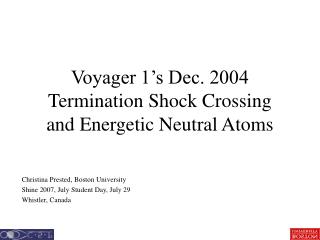 Voyager 1’s Dec. 2004 Termination Shock Crossing and Energetic Neutral Atoms