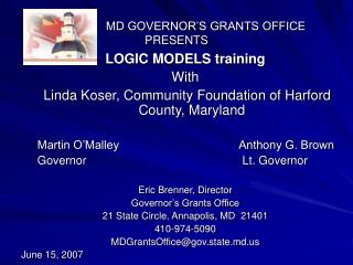 MD GOVERNOR’S GRANTS OFFICE PRESENTS