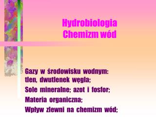 Hydrobiologia Chemizm wód
