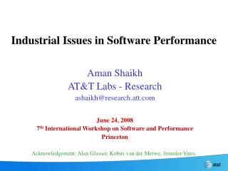Industrial Issues in Software Performance