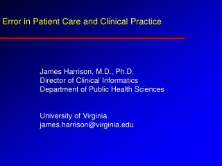 Error in Patient Care and Clinical Practice