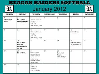 REAGAN RAIDERS SOFTBALL January 2012