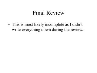 Final Review