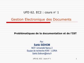 UFD 62. EC2 : cours n° 1 Gestion Electronique des Documents