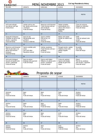 MENÚ NOVEMBRE 2013