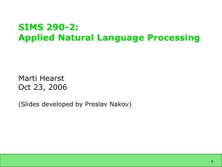 SIMS 290-2: Applied Natural Language Processing