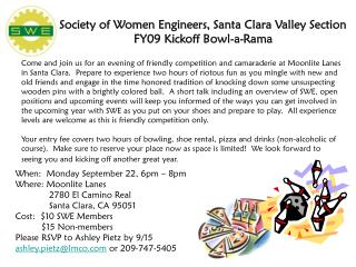 Society of Women Engineers, Santa Clara Valley Section FY09 Kickoff Bowl-a-Rama