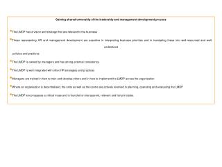Gaining shared ownership of the leadership and management development process