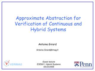 Approximate Abstraction for Verification of Continuous and Hybrid Systems