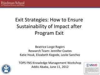 Exit Strategies: How to Ensure Sustainability of Impact after Program Exit