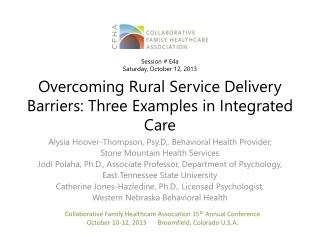 Overcoming Rural Service Delivery Barriers: Three Examples in Integrated Care