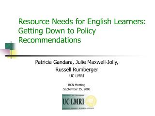 Resource Needs for English Learners: Getting Down to Policy Recommendations