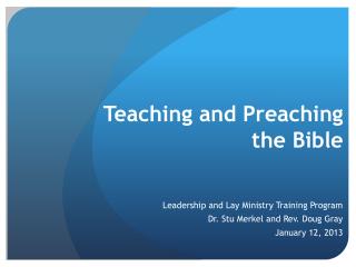 Teaching and Preaching the Bible