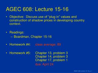 AGEC 608: Lecture 15-16
