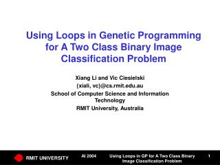 Using Loops in Genetic Programming for A Two Class Binary Image Classification Problem