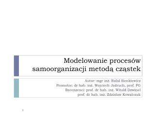 Modelowanie procesów samoorganizacji metodą cząstek