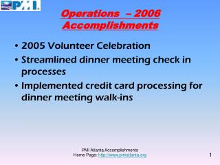 Operations – 2006 Accomplishments