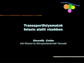 Transzportfolyamatok felszín alatti vizekben Simonffy Zoltán