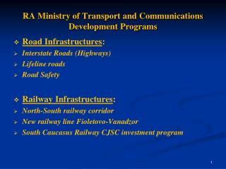 RA Ministry of Transport and Communications Development Programs