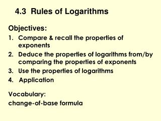 4.3 Rules of Logarithms
