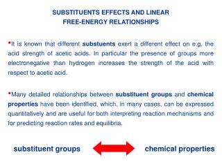 SUBSTITUENTS EFFECTS AND LINEAR FREE-ENERGY RELATIONSHIPS