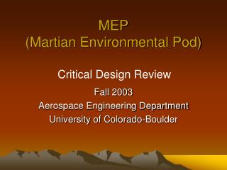 MEP (Martian Environmental Pod)