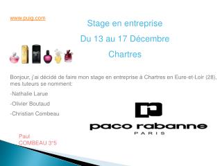 Stage en entreprise Du 13 au 17 Décembre Chartres