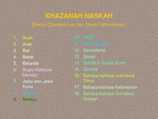 KHAZANAH NASKAH ( Henry Chambert-Loir dan Oman Fathurahman)