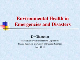 Environmental Health in Emergencies and Disasters