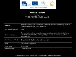 Amerika –příroda Zeměpis VY_32_INOVACE_287 , 15. sada, Z2