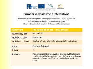 Elektronický materiál byl vytvořen v rámci projektu OP VK CZ.1.07/1.1.24/01.0040