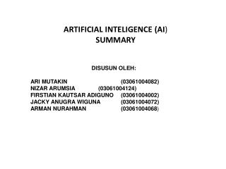 ARTIFICIAL INTELIGENCE (AI ) SUMMARY